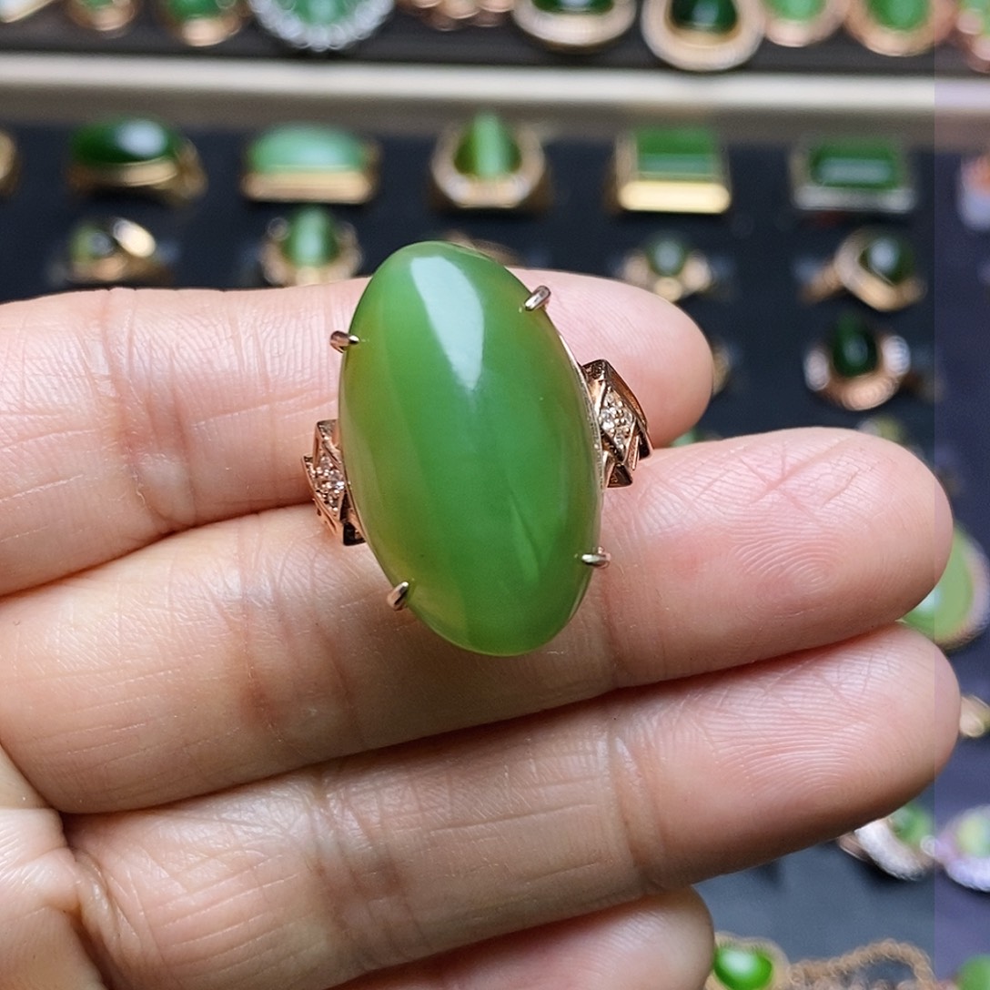 和田玉（碧玉）戒指银S925镶嵌