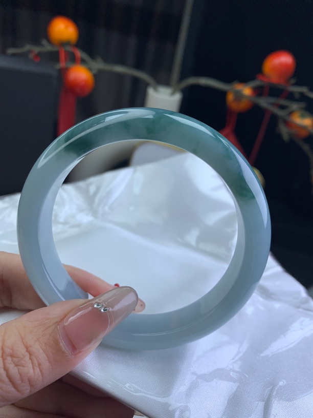 蓝底飘花 59圈口 翡翠手镯