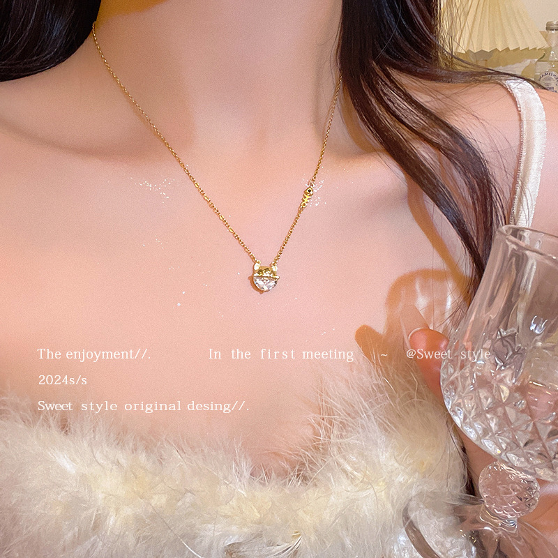 【主播专属】甜美百搭气质小猫咪合金钛钢项链女韩系爆款创意设计