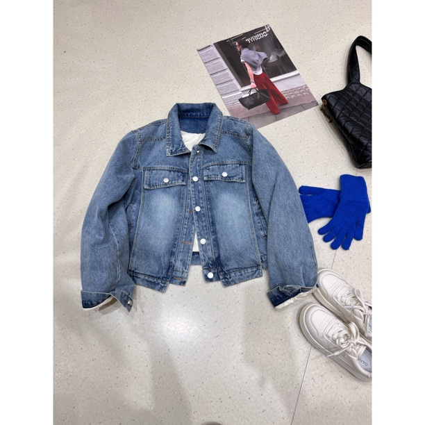 时尚感加绒短款牛仔外套女秋冬新款韩版宽松休闲减龄百搭夹克上衣