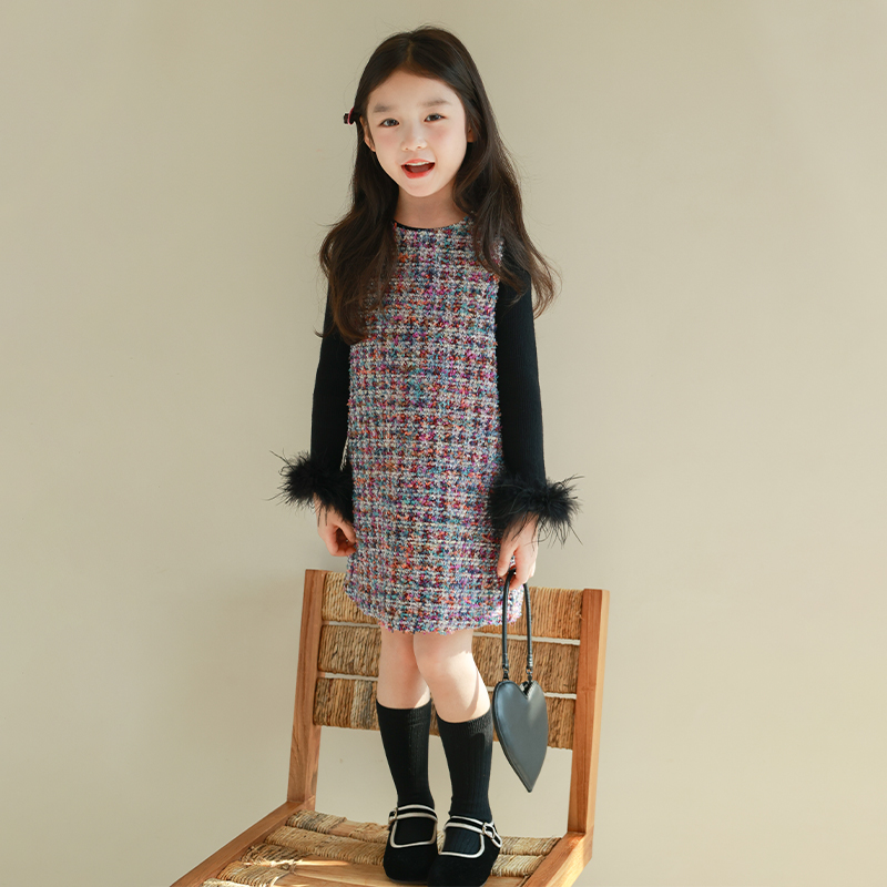 utouto大耳象女童彩色格纹毛呢背心裙2024冬季个性洋气裙2410284