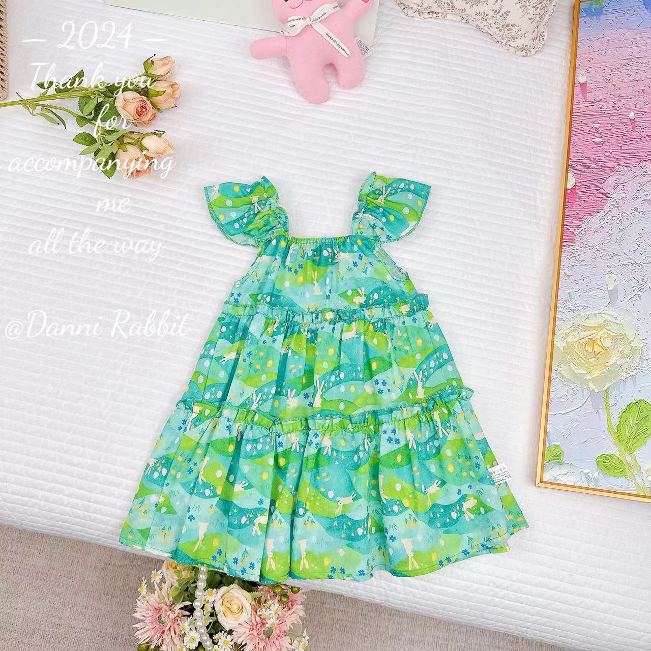 夏款新款女童森系飞袖连衣裙.D-K492