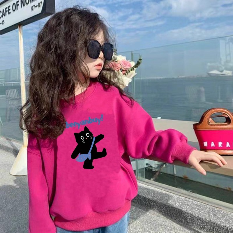 女童秋冬装卫衣2025新款中大童洋气印花春秋上衣儿童宽松套头卫衣