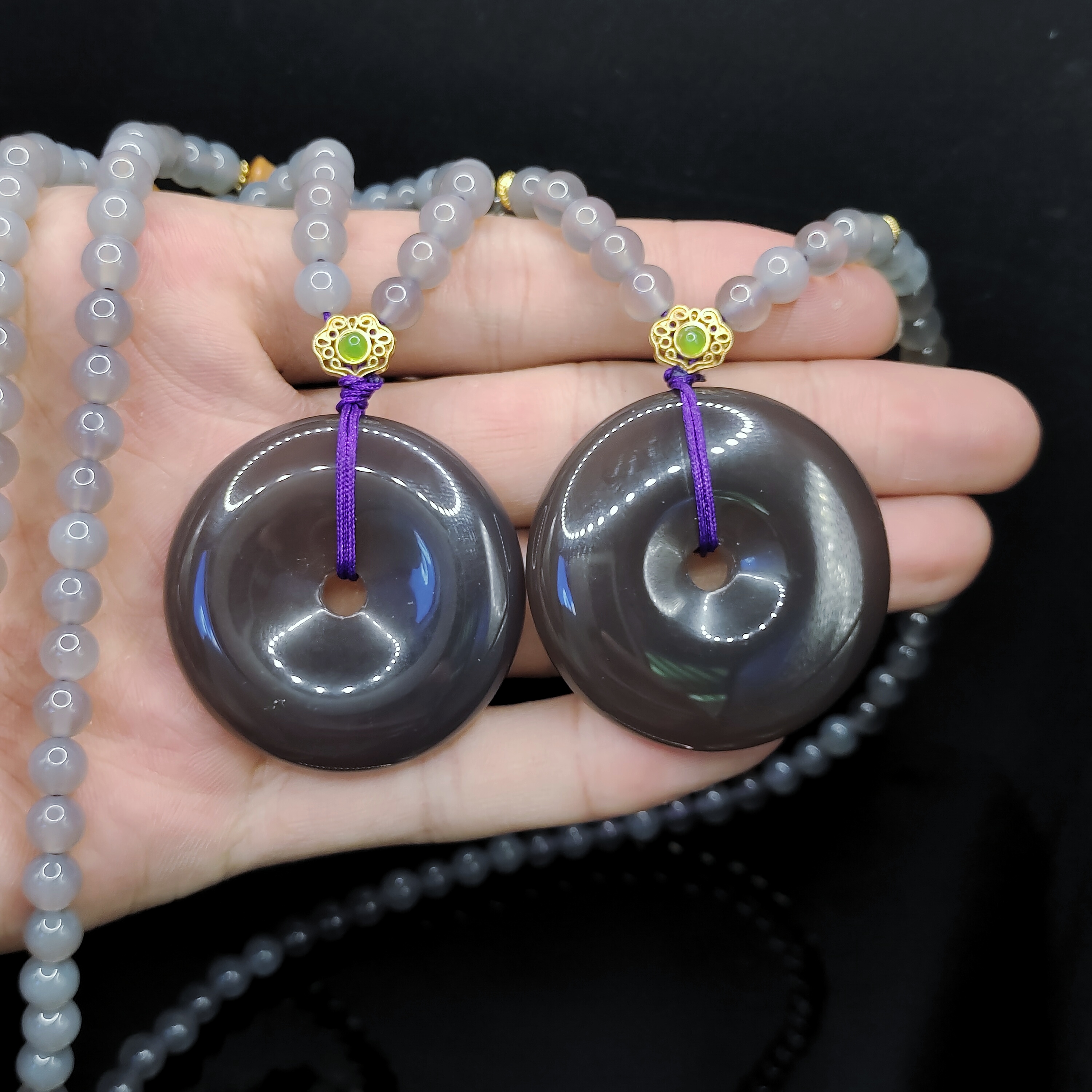 【老三珠宝】烟紫平安扣DIY毛衣链B1【多样性发其一】约39-9mm