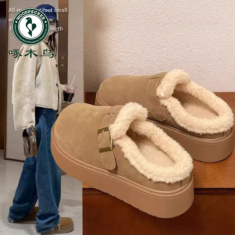 厚底勃肯鞋半拖女外穿2025秋冬季新款加绒增高软底气质毛毛鞋拖鞋