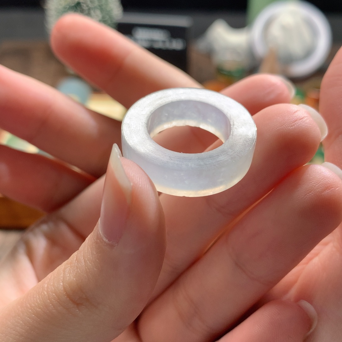 定制翡翠未镶嵌翡翠戒圈 茅台白白冰 10-14