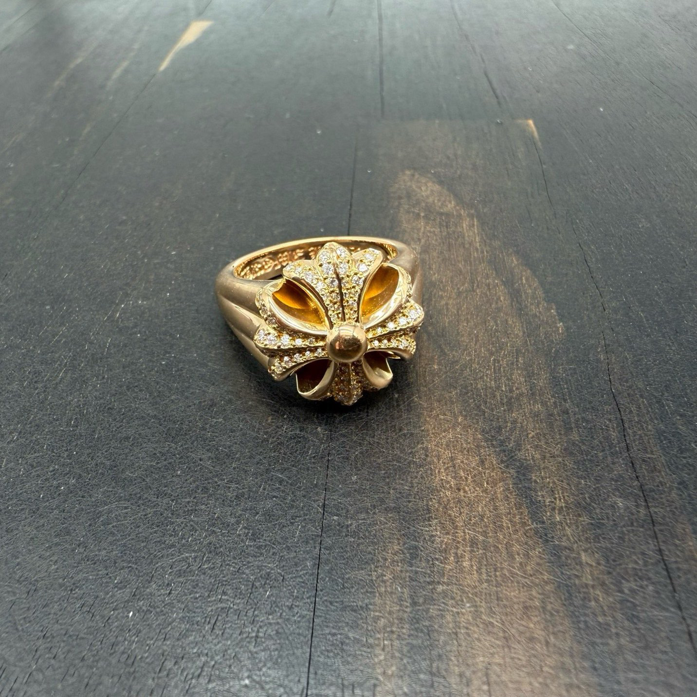 US10码 Chrome Hearts 克罗心 大号白钻 CH PLUS 十字花戒指