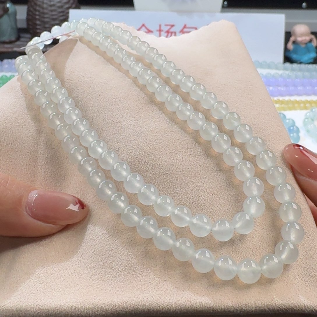 翡翠手链未镶嵌正冰白月光长串6.2mm