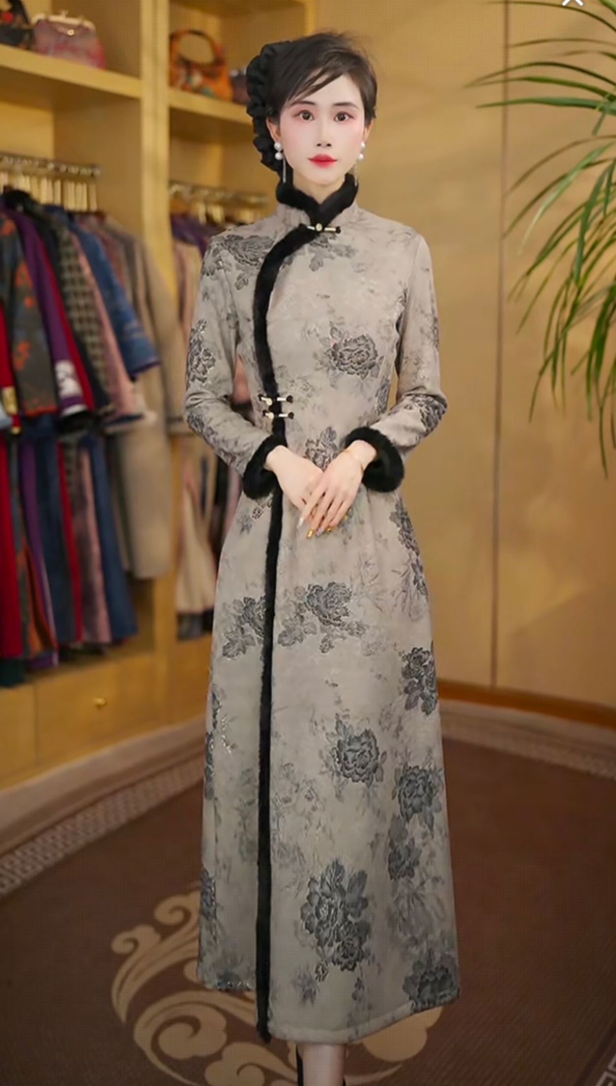 修远 冬季加绒新款优雅气质文艺日常奥黛改良旗袍