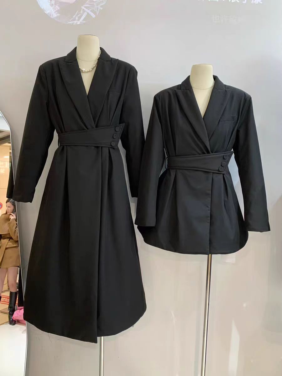 大码高级感新中式收腰显瘦长款风衣式冬季加厚棉服外套大衣