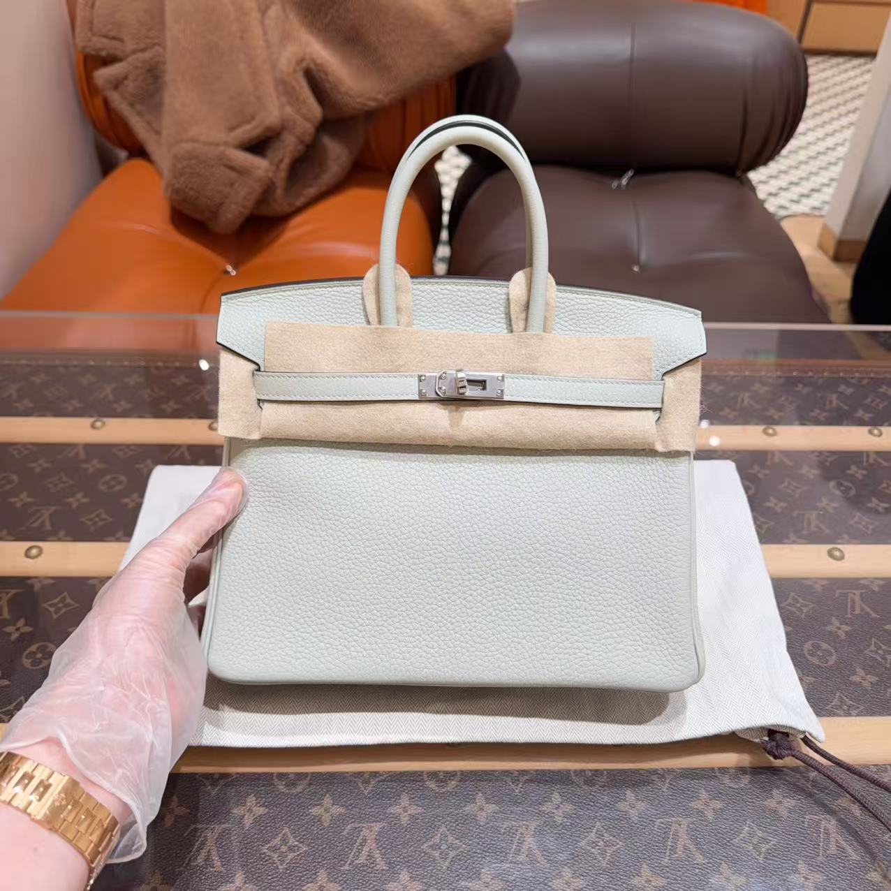 未使用 Hermes/爱马仕 birkin25 0w冰晶灰银扣 togo皮！B刻！