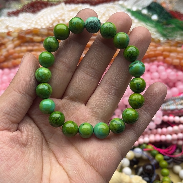 玛瑙/玉髓珠宝半成品未镶嵌10mm左右菜籽绿松石手串