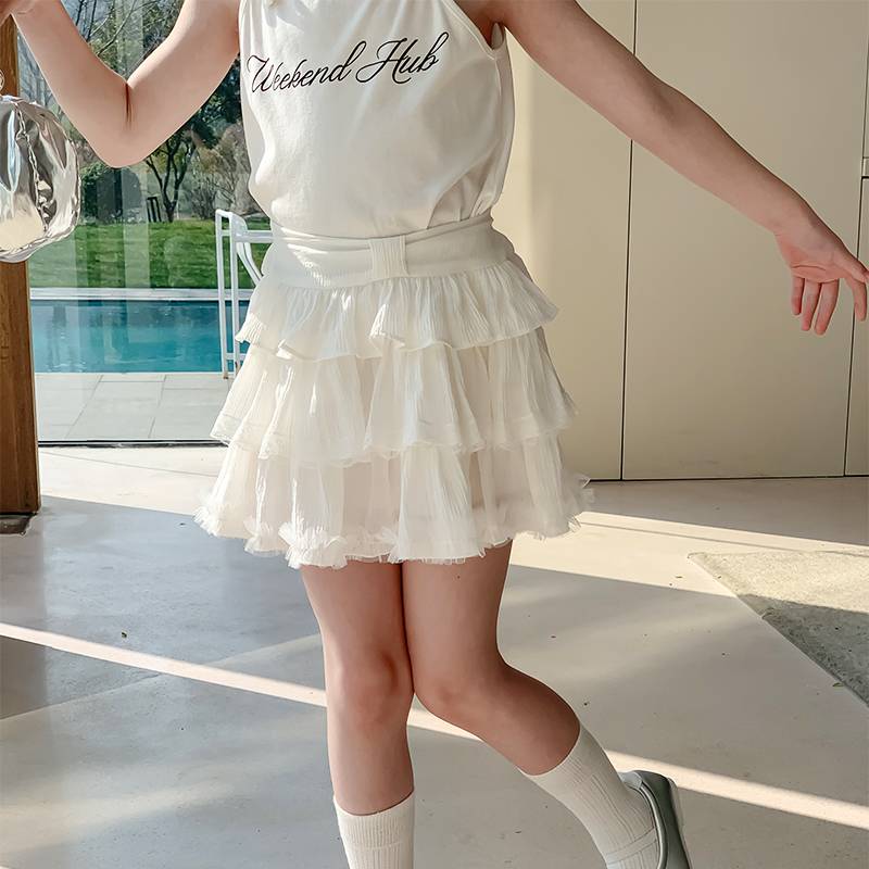 尤画2025夏季新款儿童休闲薄款纯色洋气时髦裙裙子韩版半裙68097