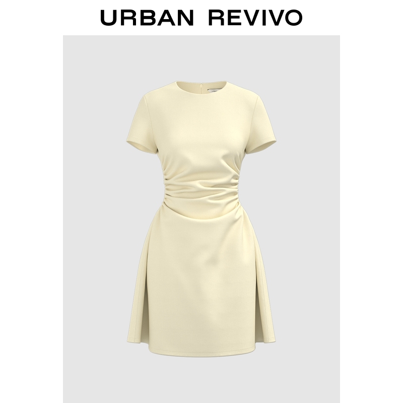 UR2025夏季新款女时尚气质褶皱收腰短款圆领连衣裙UYY750109