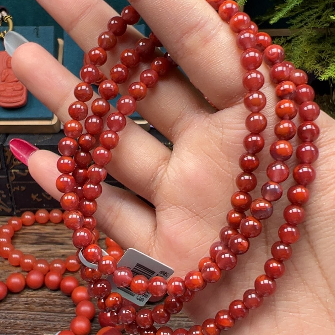 南红玛瑙未镶嵌手串精品 九口紫云赤焰佛珠卡5mm+