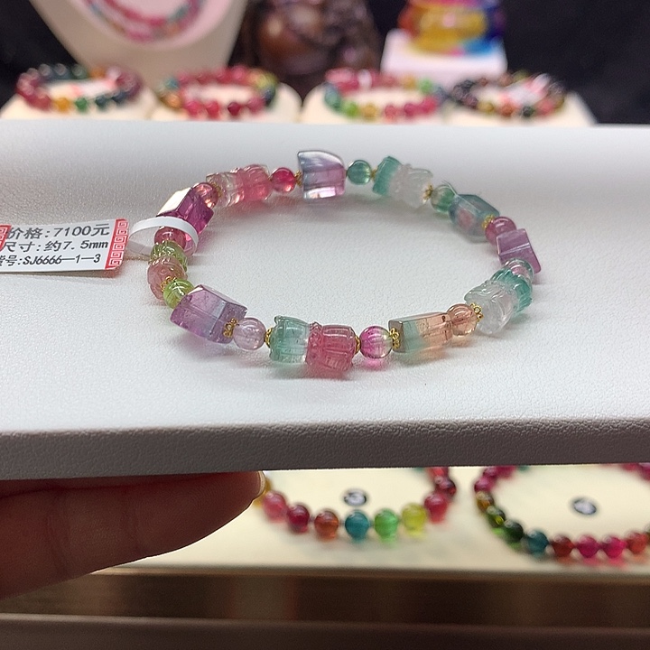 西瓜碧玺手链未镶嵌西瓜手串7.5mm