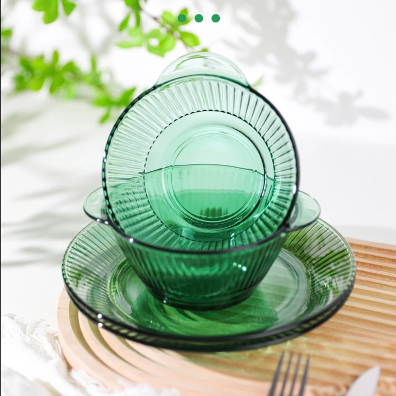 家用高级玻璃碗餐具墨绿碗碟套装家用耐高温汤饭泡面饭碗餐具