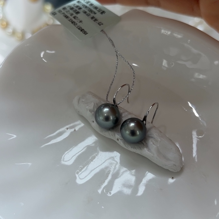 海水珍珠耳饰18K金镶嵌9-10mm