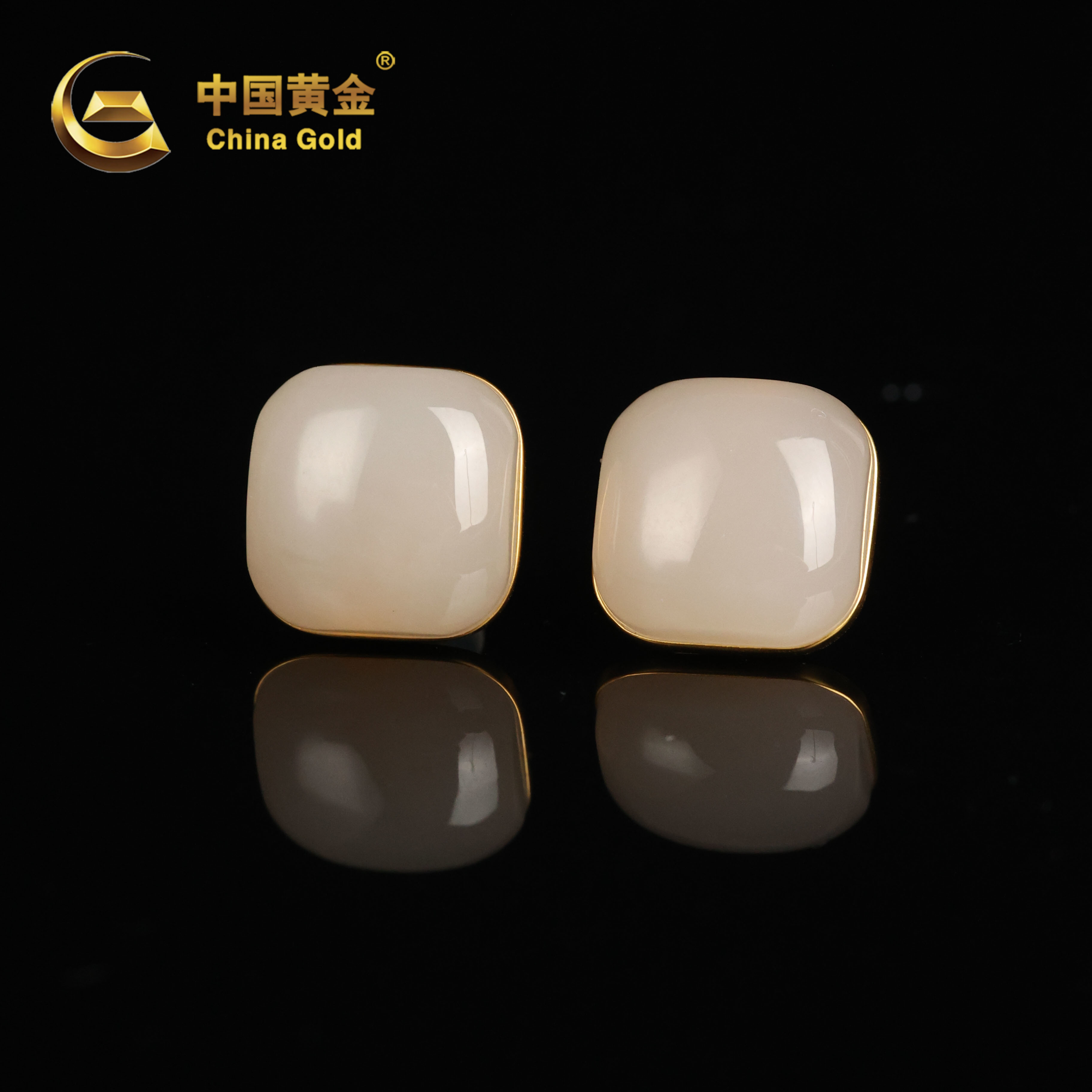【中国黄金】怀柔 | 和田玉*耳饰*18k金镶嵌-R1737-Y