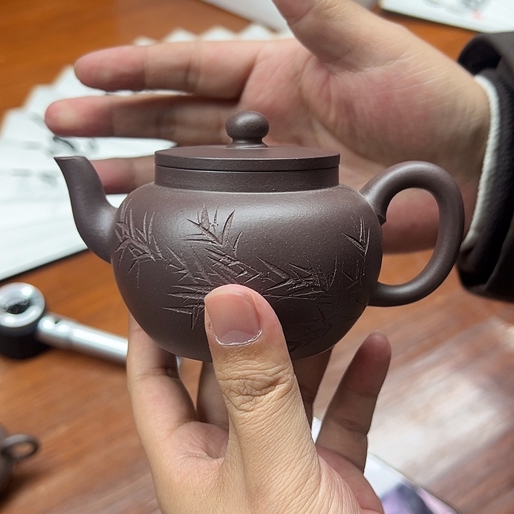 一***书紫砂茶壶紫泥平盖莲子
