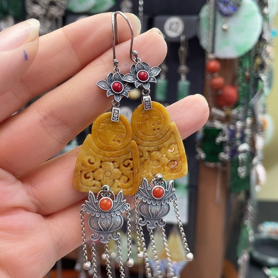 翡翠银S925镶嵌耳饰一**式034ghggg