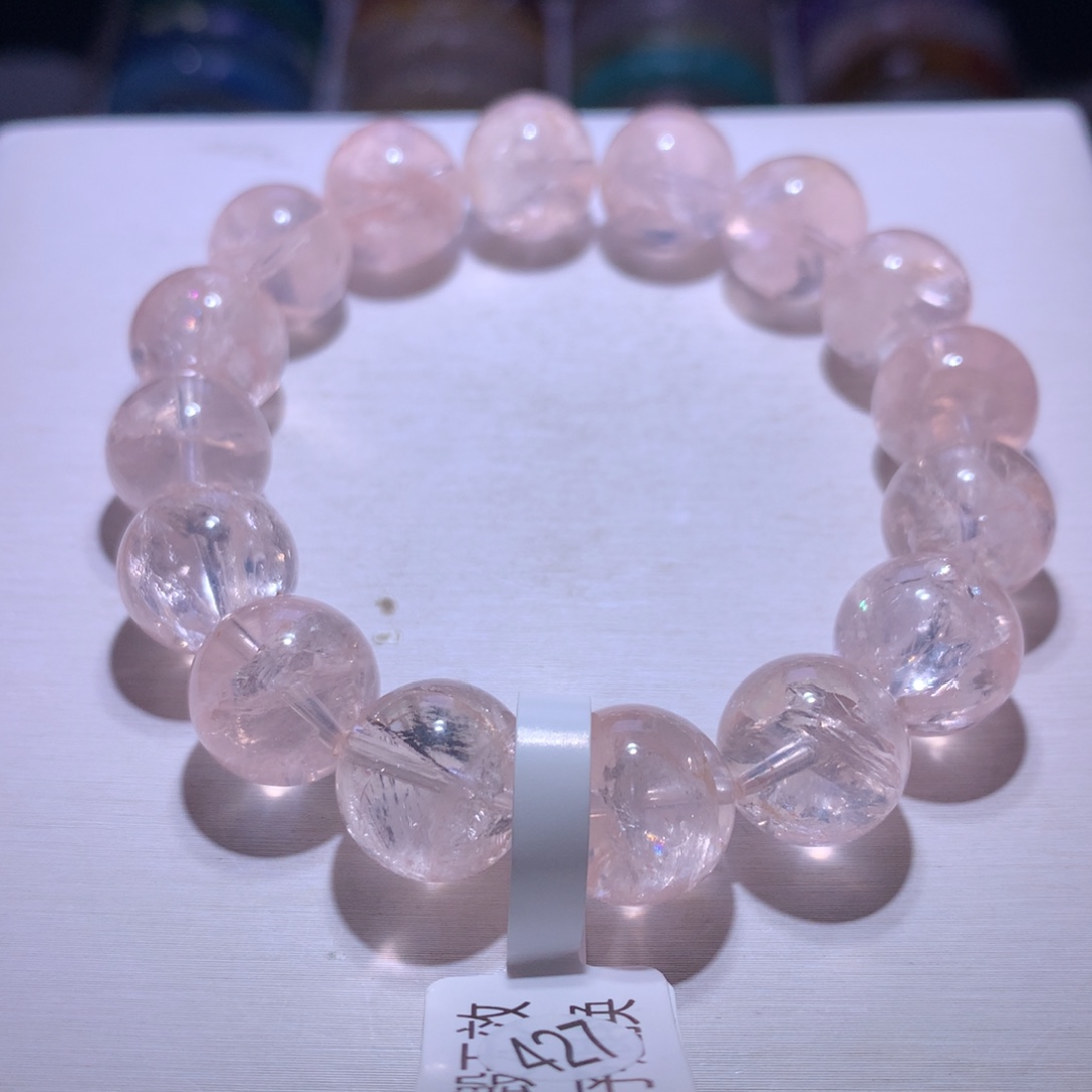 银S925镶嵌水晶手串粉啊赛13.8m