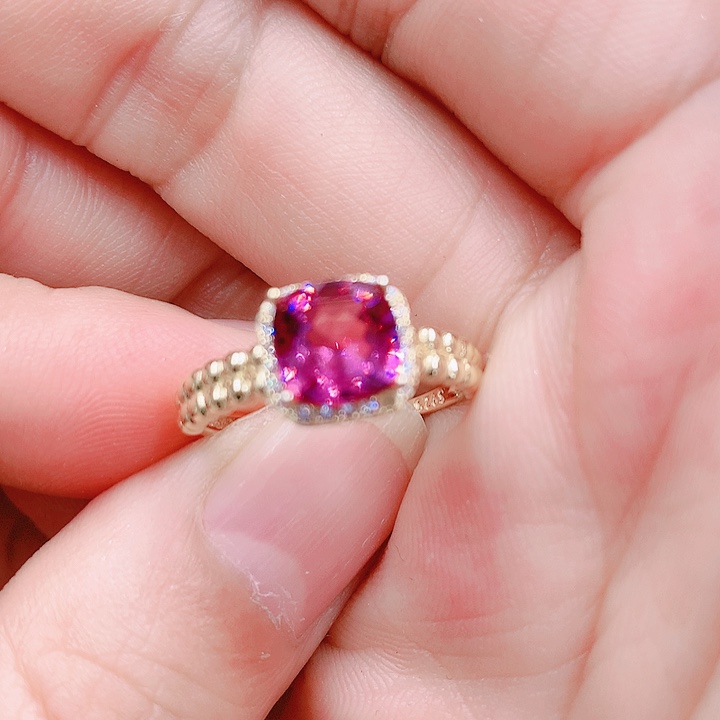 石榴石戒指银S925镶嵌7✖️7