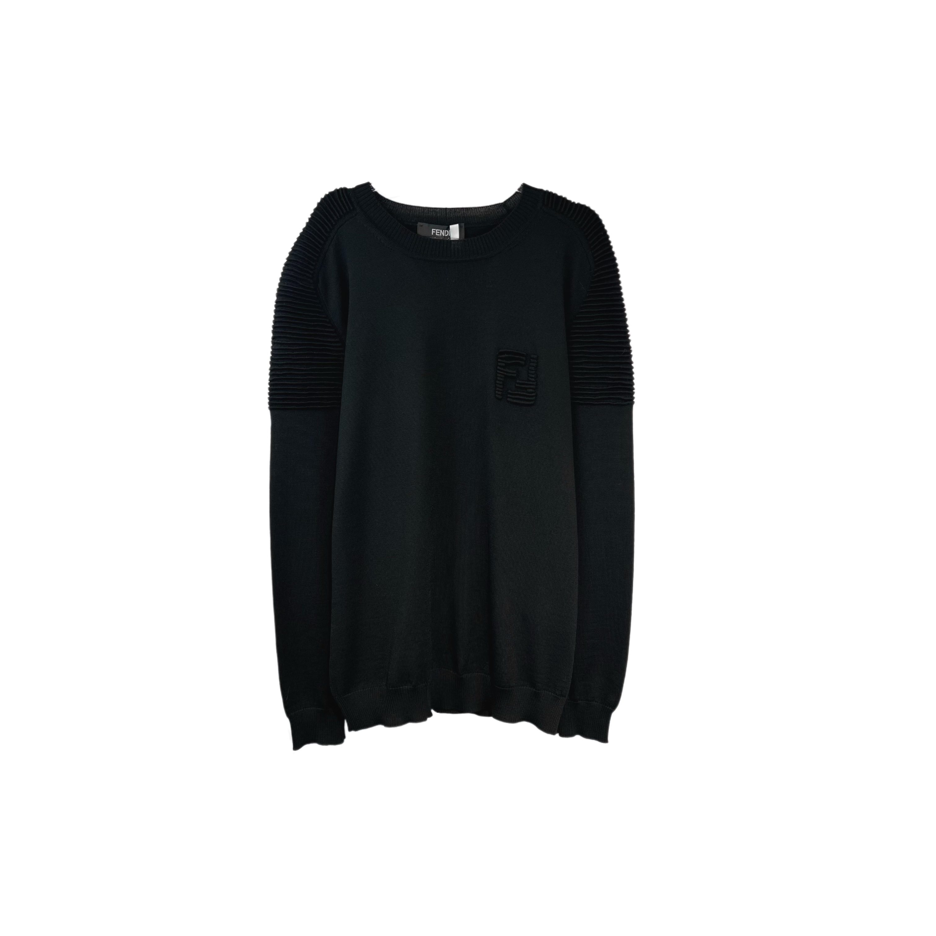 99新 FENDI/芬迪 012752 双F刺绣Logo贴饰针织毛衣 50码