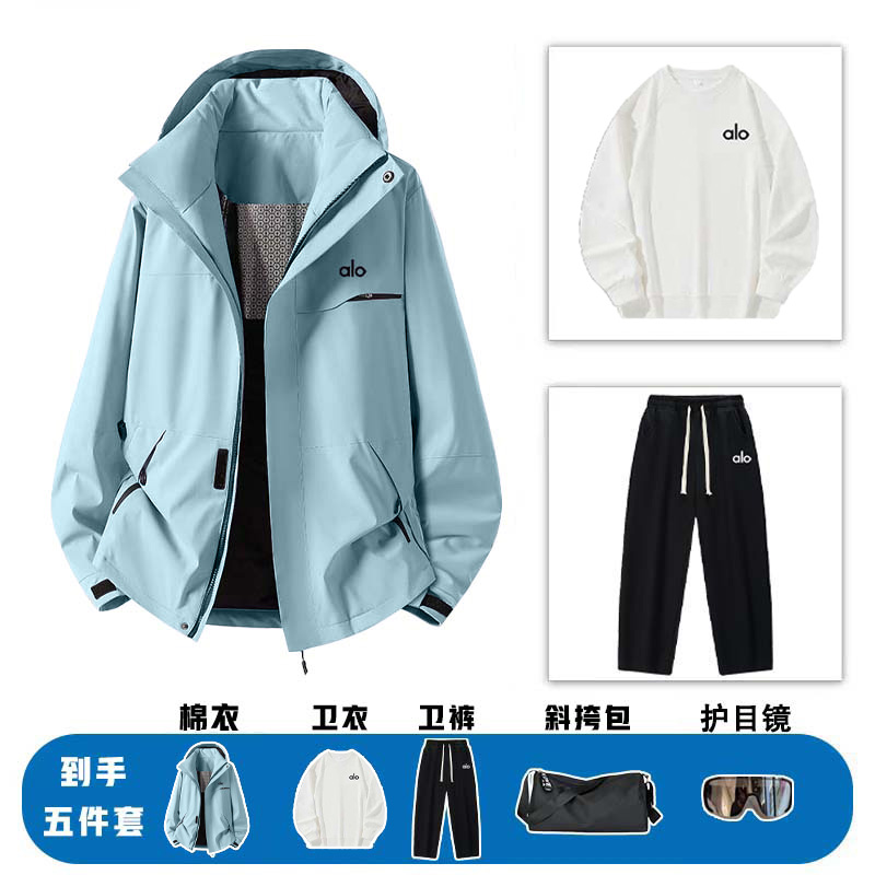 联名款户外冲锋棉衣男连帽防泼水防风外套锁温保暖登山棉服五件套