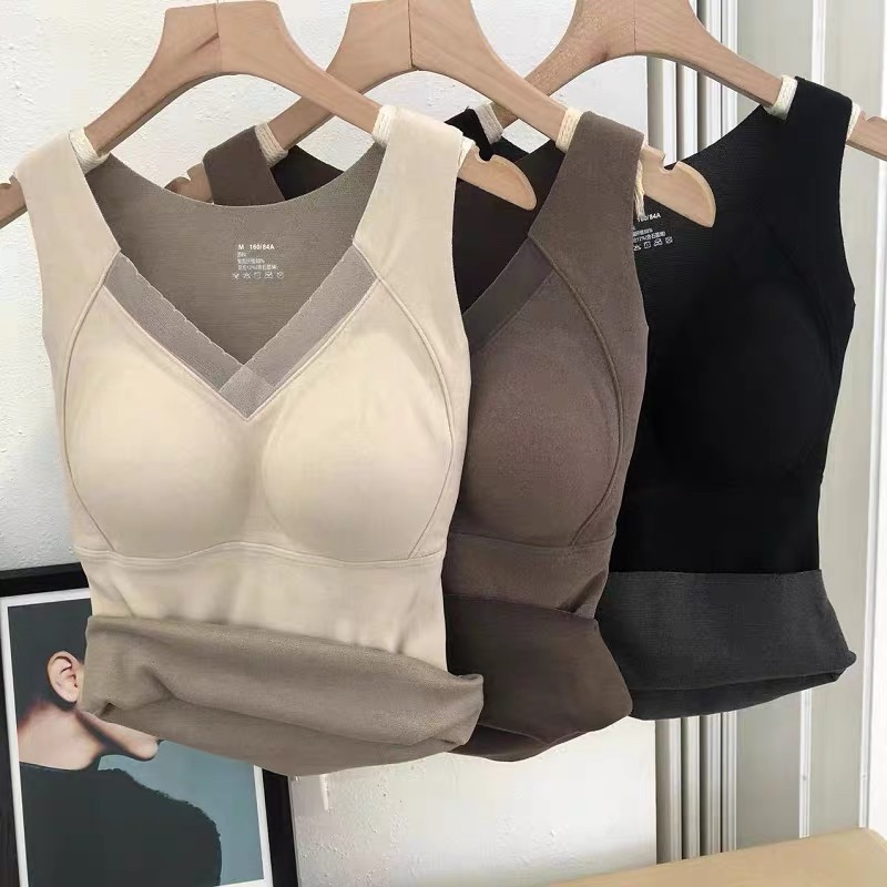 贝姐同款【石墨烯一体杯背心】2025新款无袖固定杯修身内搭上衣