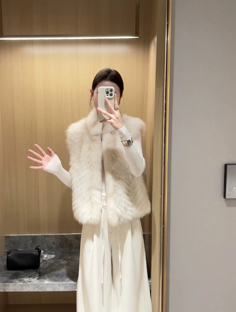 木颗【朦胧月光】进口狐狸毛车条皮草马甲外套女复古立领毛毛大衣