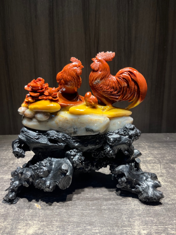 金鸡报晓寿山石雕刻纯手工石雕客厅玄关招财装饰收藏