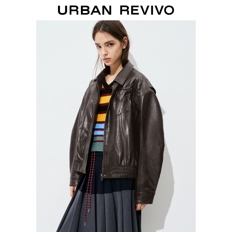 千禧派对UR2025秋季新款女装流光风蝴蝶结饰PU棉服外套UYL150044