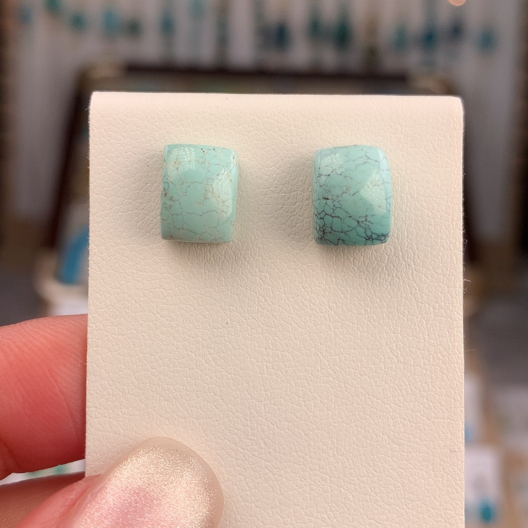 绿松石银S925镶嵌耳饰