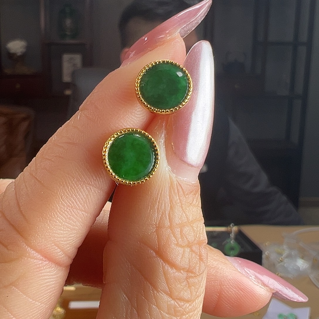 翡翠银S925镶嵌耳饰耳环35