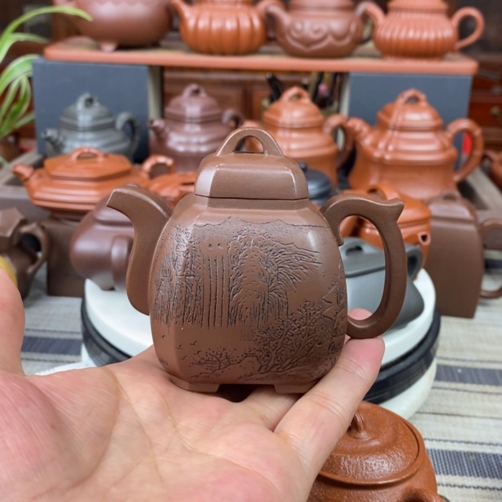 紫砂茶壶福临八方150-220-280cc原矿一厂老紫泥特