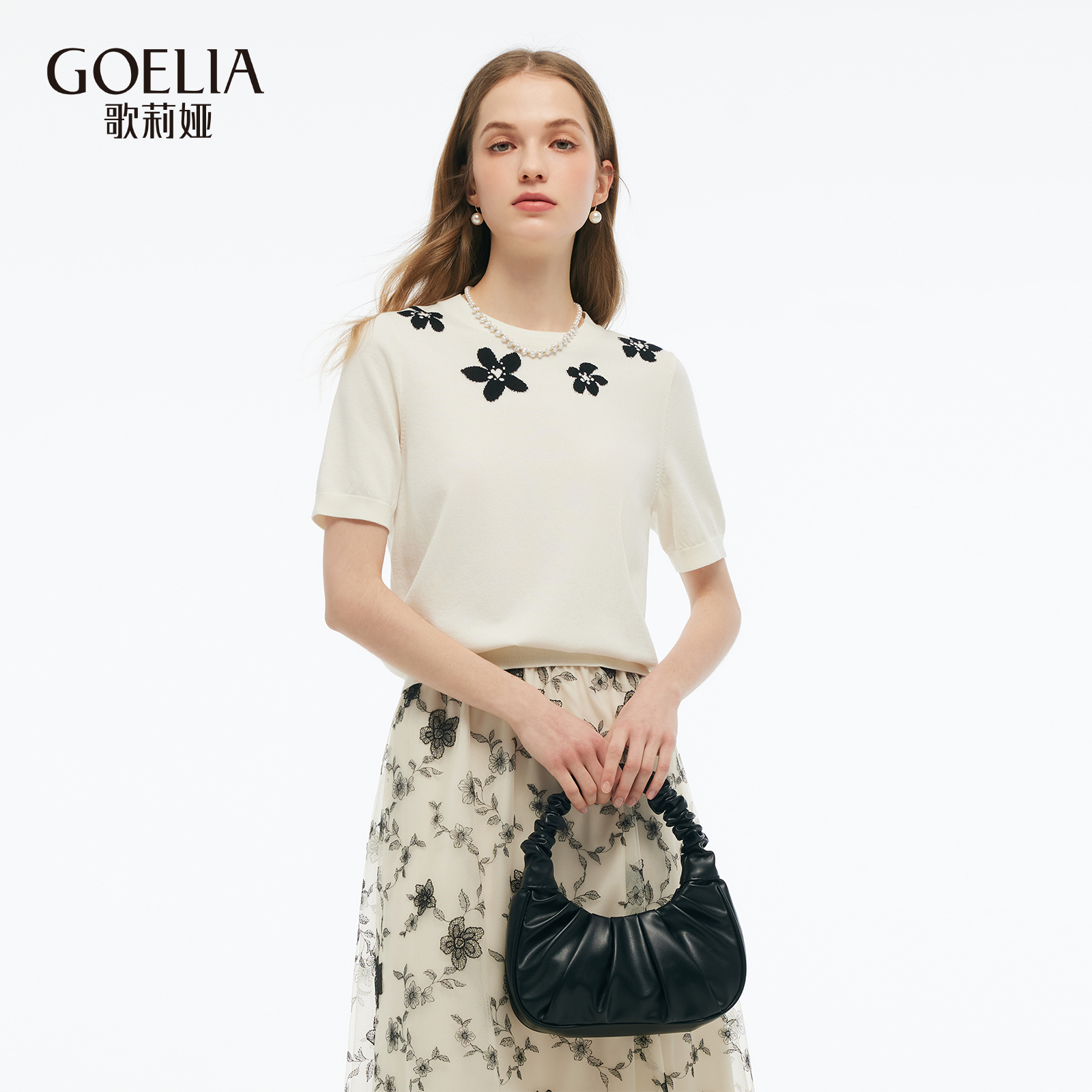 歌莉娅夏季新品 天丝花卉提花针织衫 1E5R5H320