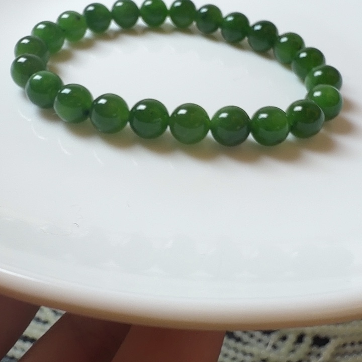 和田玉未镶嵌手链卡8帝王绿8mm手串