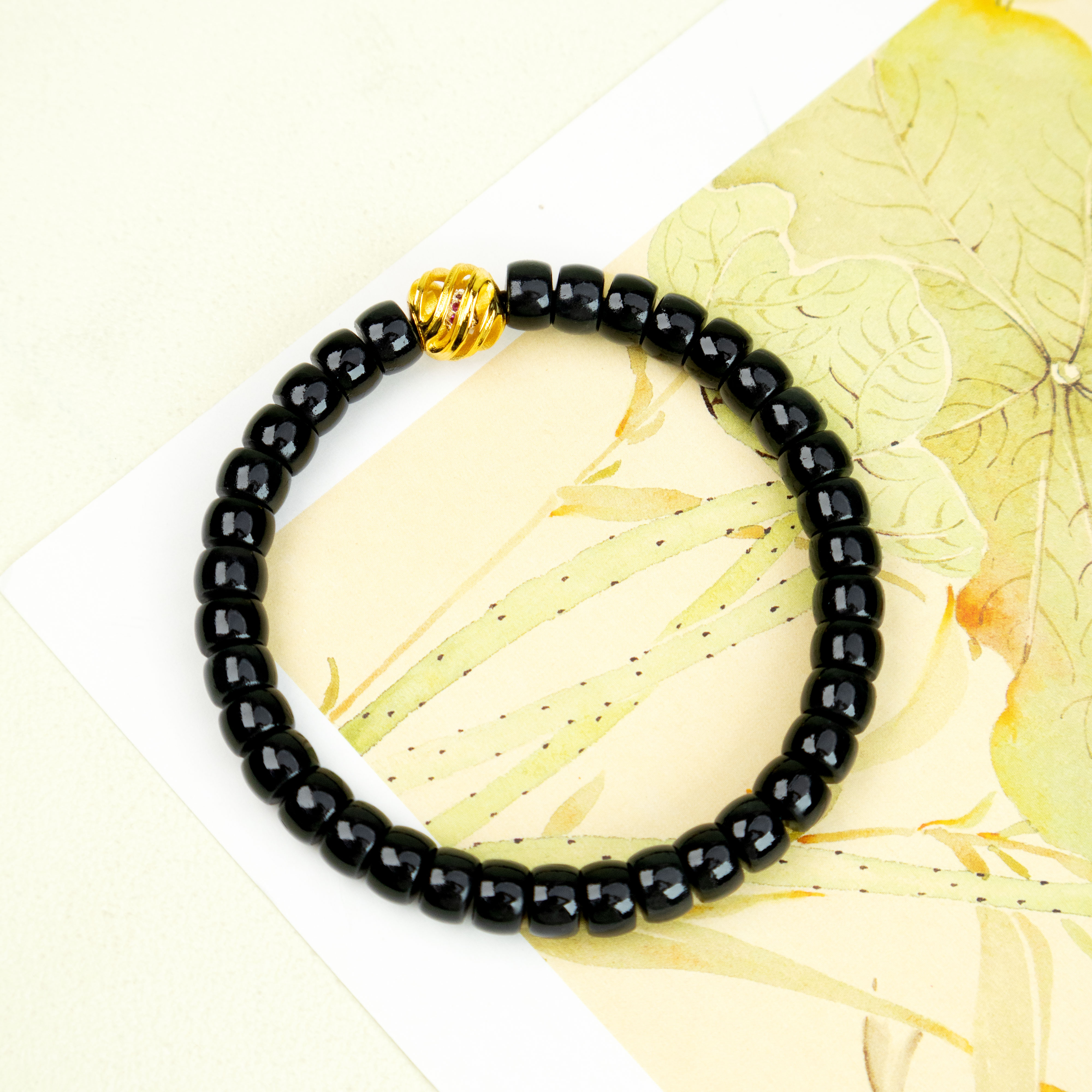 华夏精工和田玉DIY设计卡7＋mm墨玉药片手串（YQ0004）