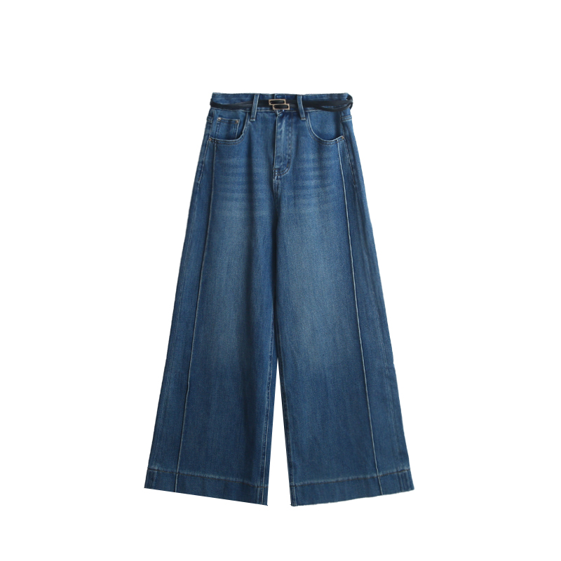 四面弹力舒适休闲阔腿裤直筒配腰带252345-1