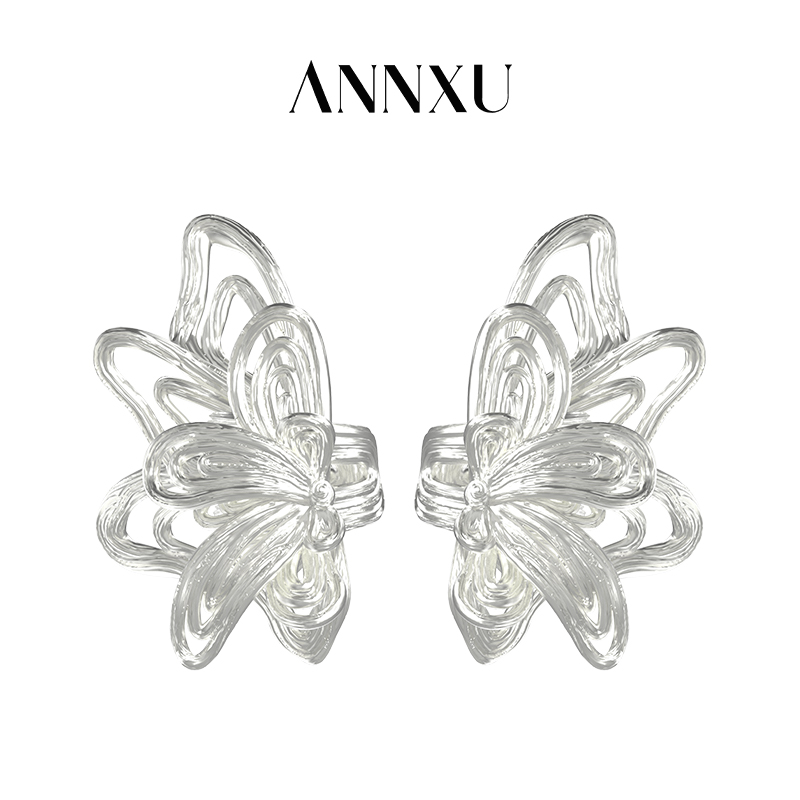 ANNXU 铜合金耳饰  蝶迹系列 蝶迹耳骨夹线条拉丝蝴蝶