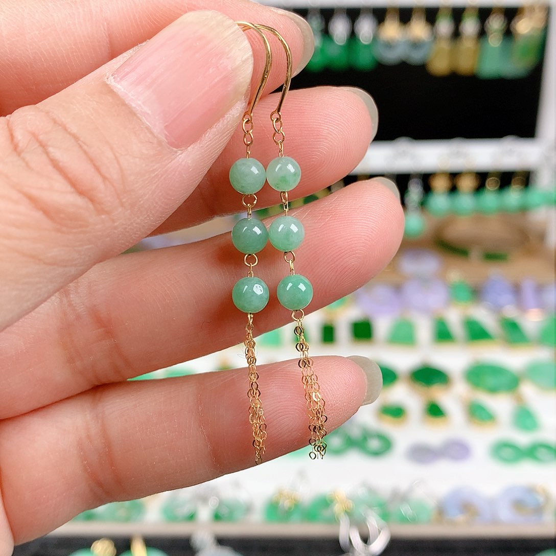 翡翠耳饰18K金镶嵌的