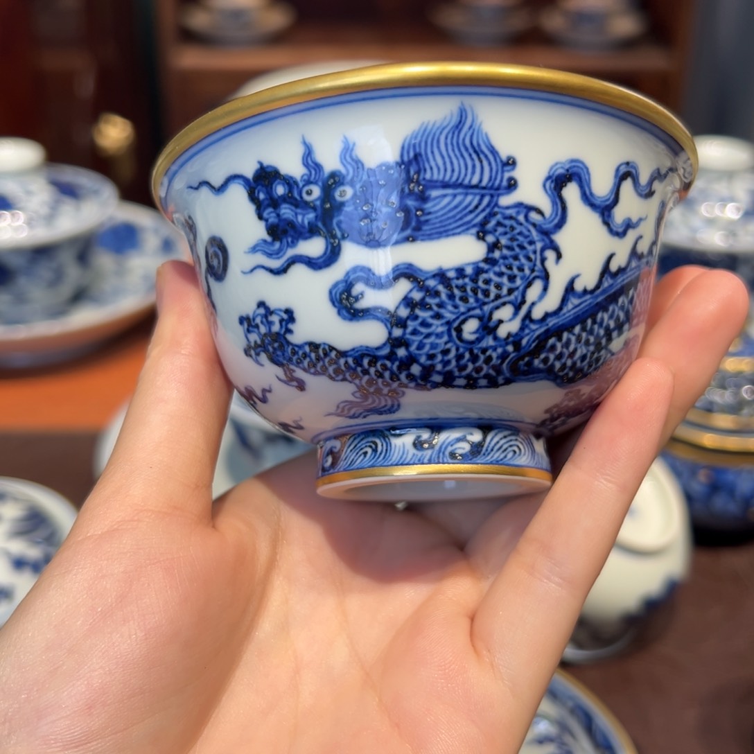 青花雯华堂手绘杯杯