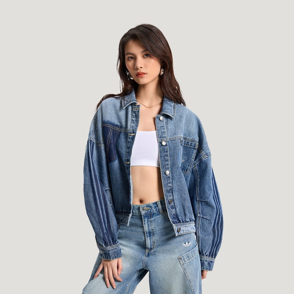 Adidas美式复古棉牛仔运动夹克休闲外套KR5042