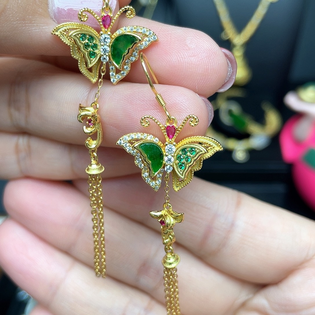 翡翠银S925镶嵌耳饰翡翠