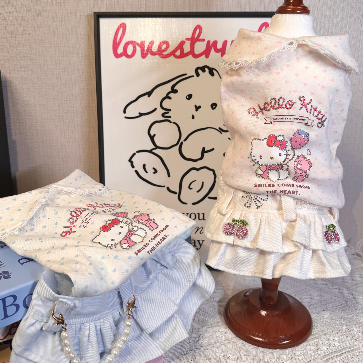 【kitty甜心套装裙】宠物新款牛仔裙套装马尔济斯约克夏可爱公主风