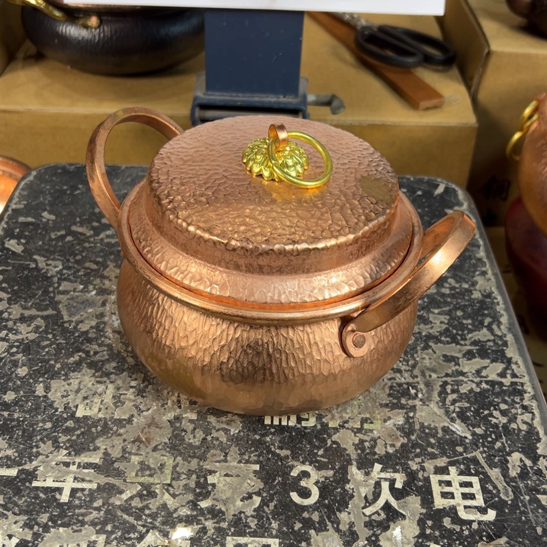 紫铜16cm原色电磁炉双耳铜锣锅