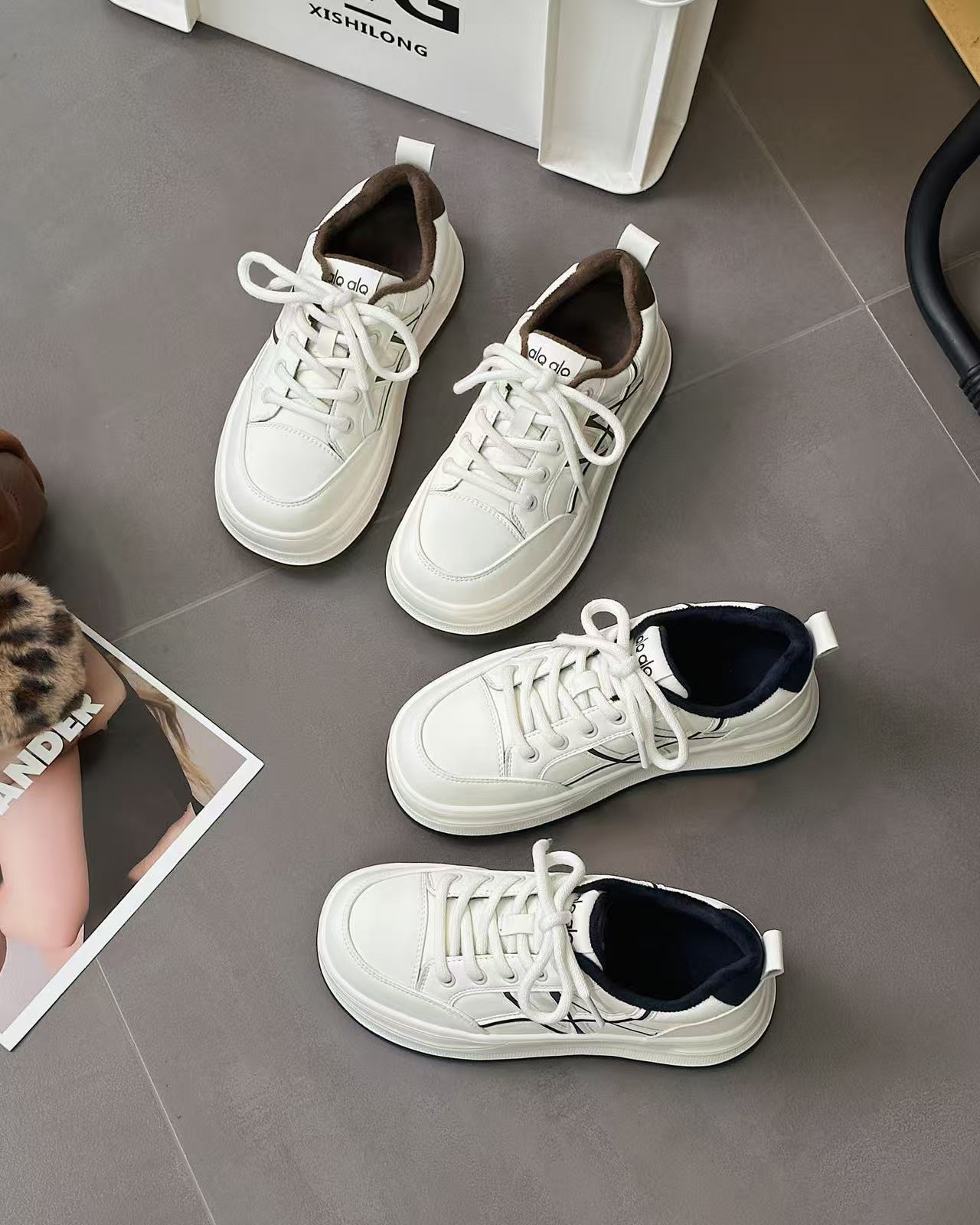 ins舒适素面系带小白鞋休闲鞋板鞋女士休闲板鞋秋冬季02-100