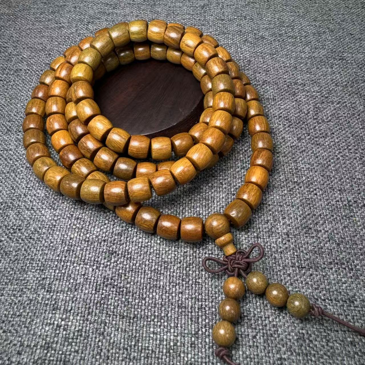 直切桶珠绿檀多圈手串