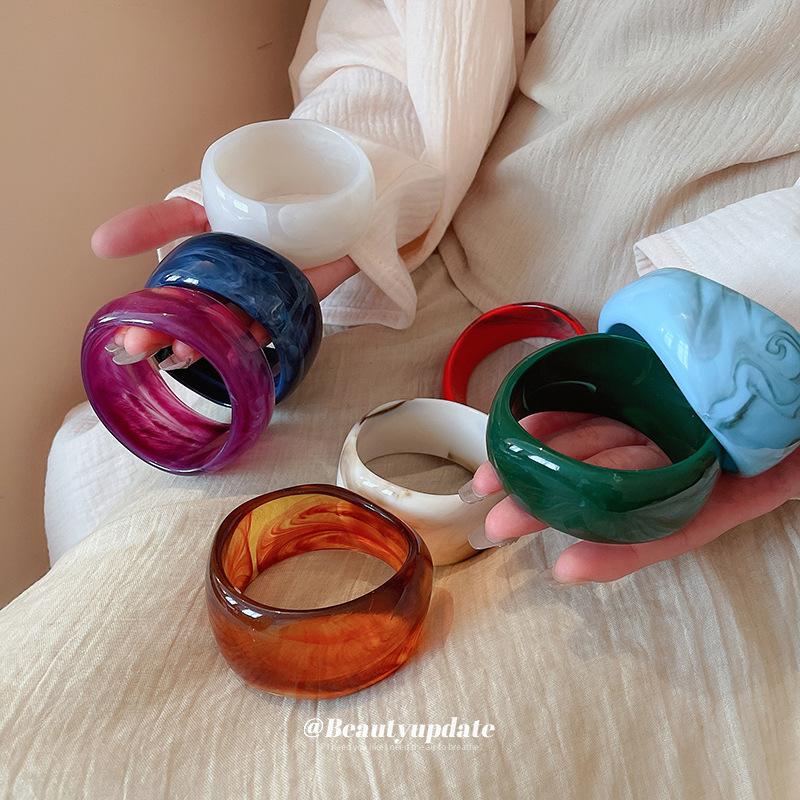 非金属亚克力手镯 不规则晕染宽面手镯小众简约手环时尚气质手饰